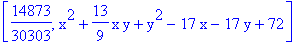 [14873/30303, x^2+13/9*x*y+y^2-17*x-17*y+72]